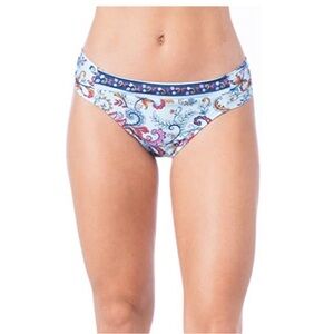 Kenneth Cole REACTION Side Shirred Hipster Bikini Bottom SZ LG White w/Floral